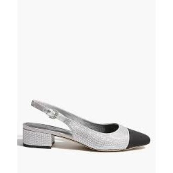 J Crew Rhinestone low-heel slingbacks Black Silver NIB New 9.5 $138 - Picture 1 of 11